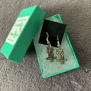 Hidden Treasure Silver Owl Dangle Earrings